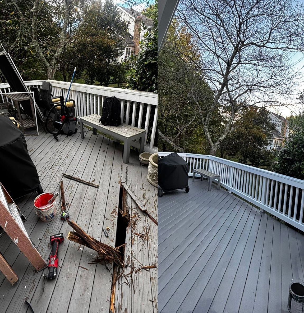 Deck repair, porch and rails, Boards replaced