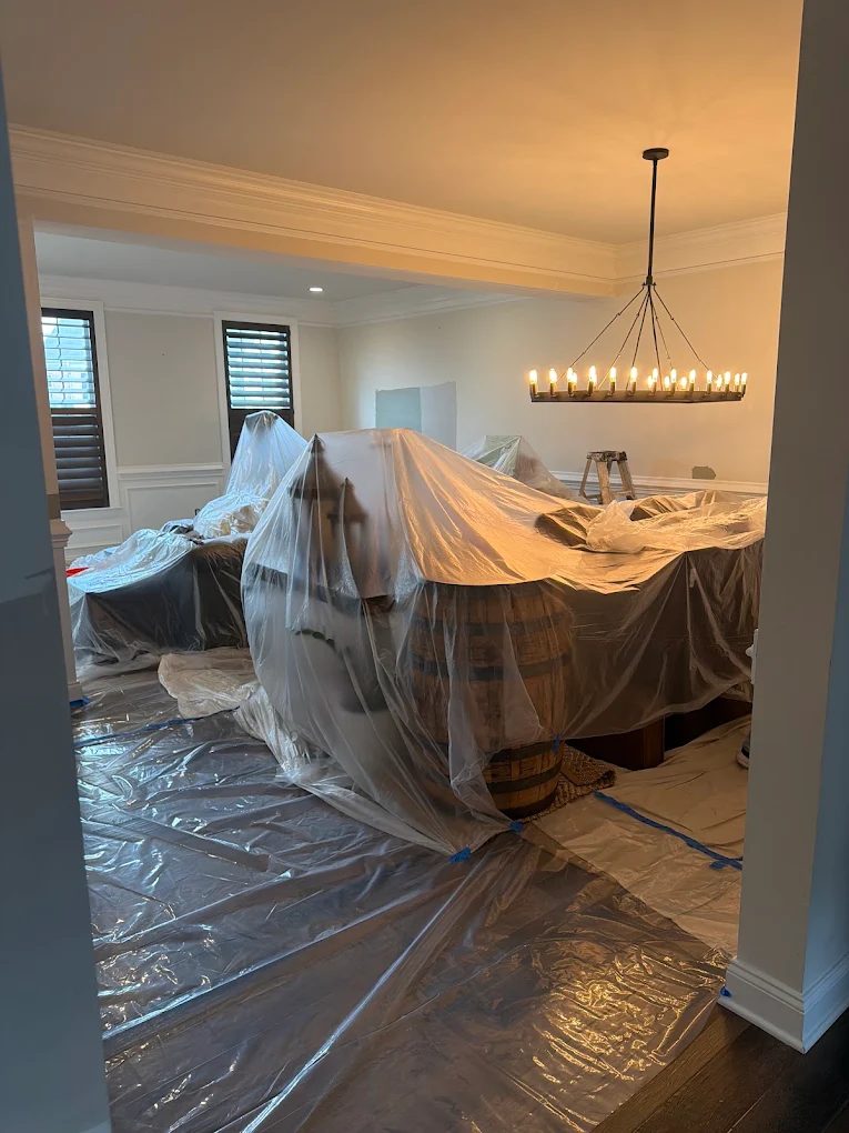 Living and dining rooms, walls, ceilings and trim, Everything covered